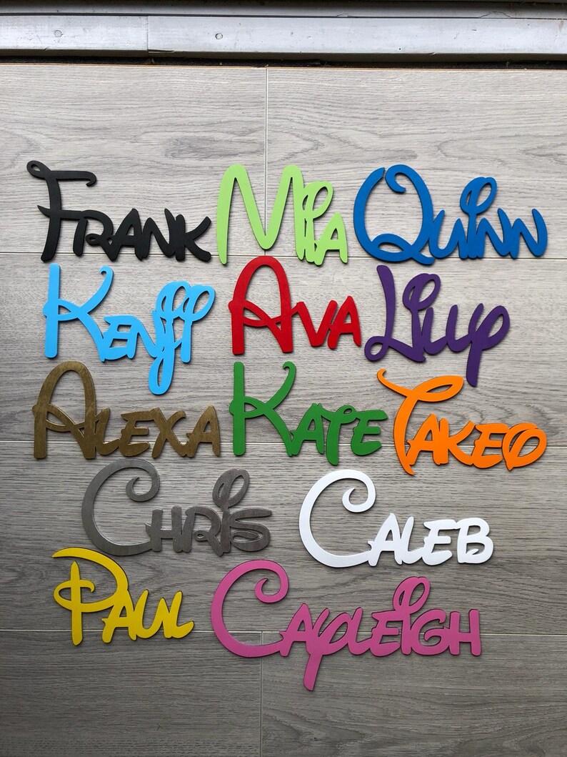 PERSONALISED SCRIPT WOODEN NAME PLAQUE door sign toy box scrapbook wedding craft