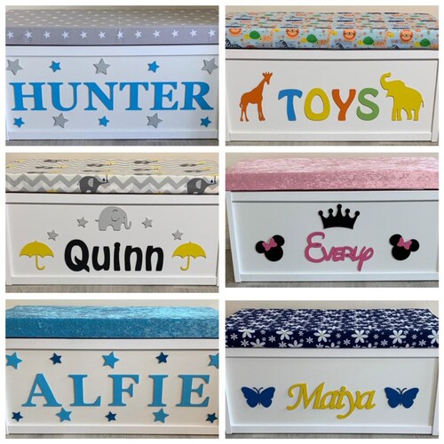 Wooden Toy Box Personalised Choice of Fabrics Fonts and Etsy