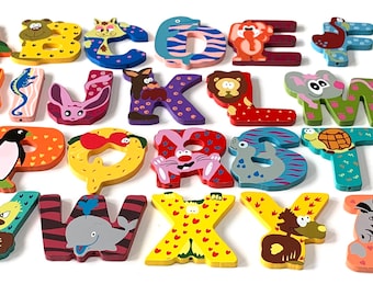 Animal wooden letters, Decorated, wooden names, wall art, decor, door names, plaques, alphabet letters 1.50 Per letter