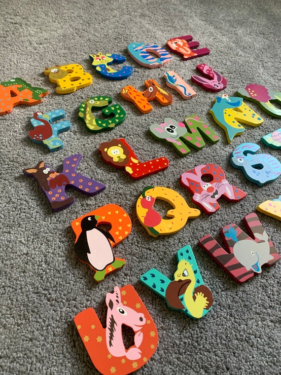 Animal Wooden Letters Decorated Wooden Names Wall Art Etsy UK