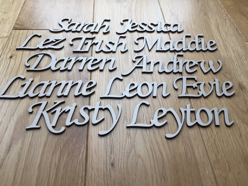 Personalised wooden names Script font Laser cut Etsy