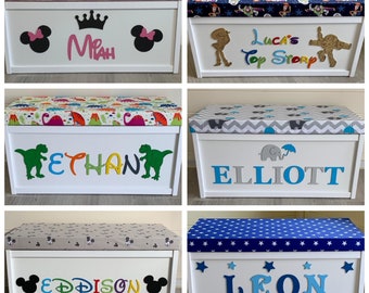 Caja de juguetes personalizada, personalizada, a medida, de madera, caja de juguetes, grande, caja de juguetes, niñas, niños, niños, estrella, cofre de juguetes, elefante, niños, guardería