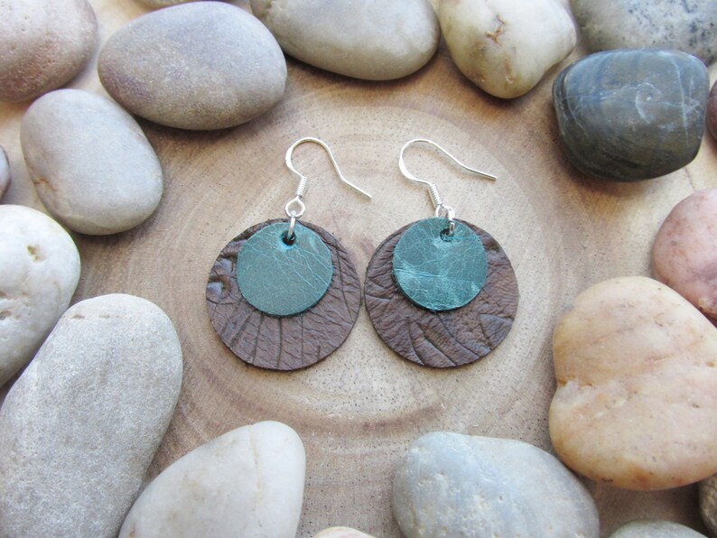 Layered Leather Circle Earrings Custom Leather EarringsEssential Oil Diffuser Jewelry Boho Earrings Lightweight Minimalsit Drop Earrings
