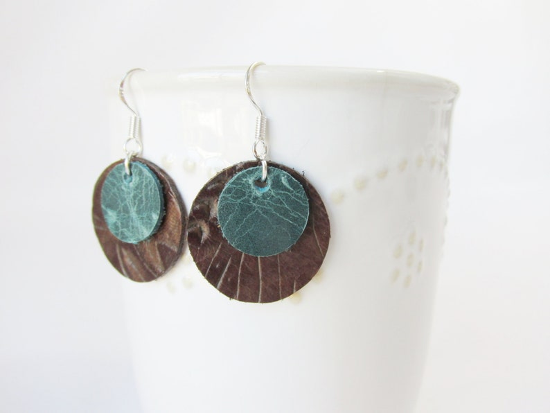 Layered Leather Circle Earrings Custom Leather EarringsEssential Oil Diffuser Jewelry Boho Earrings Lightweight Minimalsit Drop Earrings
