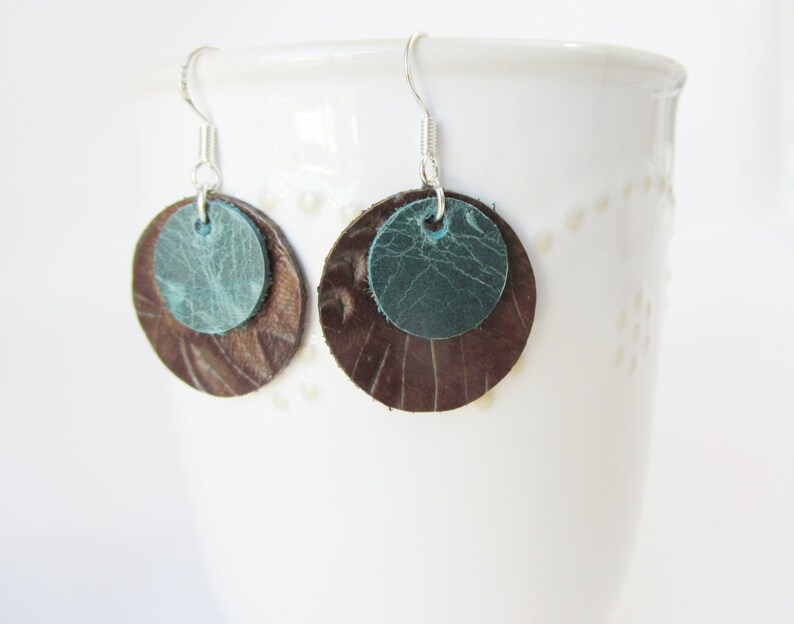 Layered Leather Circle Earrings Custom Leather EarringsEssential Oil Diffuser Jewelry Boho Earrings Lightweight Minimalsit Drop Earrings