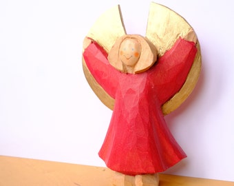 Wooden angel in a red dress, 15 cm, blessing