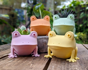 Frog Planter | Animal Planter Pot | 3D Printed Frog Decoration | Frog Lovers | Cute Frog Decor Small Planter with Drainage | Frog Vase
