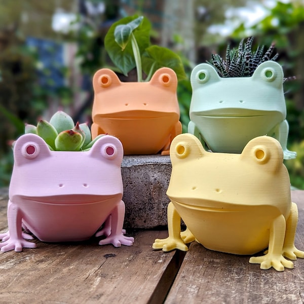 Frog Planter | Animal Planter Pot | 3D Printed Frog Decoration | Frog Lovers | Cute Frog Decor Small Planter with Drainage | Frog Vase