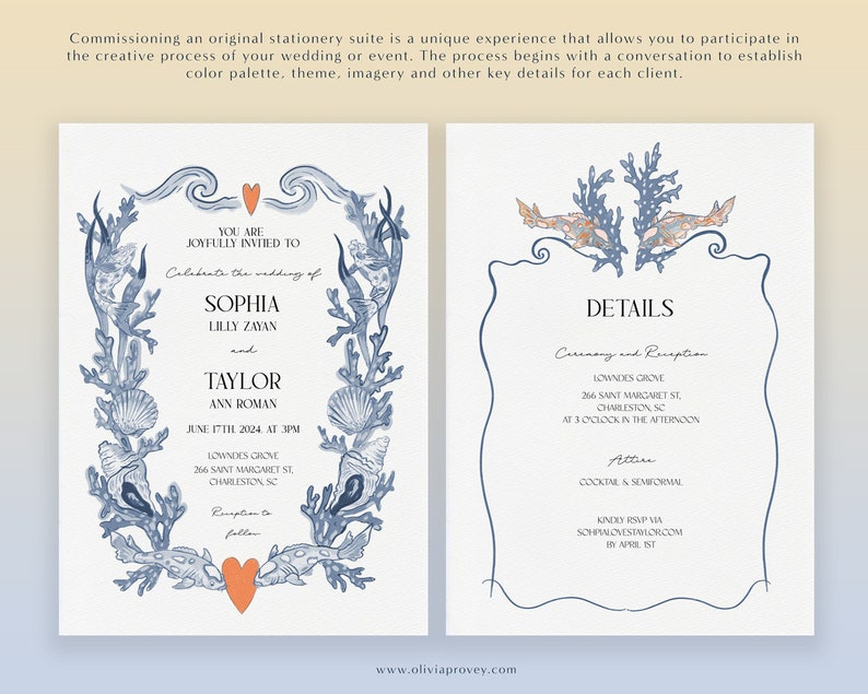 Custom Hand-Painted Wedding Invitation & Itinerary with personalized illustrations, bespoke wedding stationery with various font options. image 6