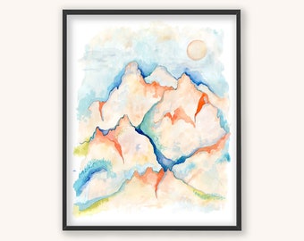 Watercolor Telluride Mountains Landscape Art Print - Home Decor, Wall Art