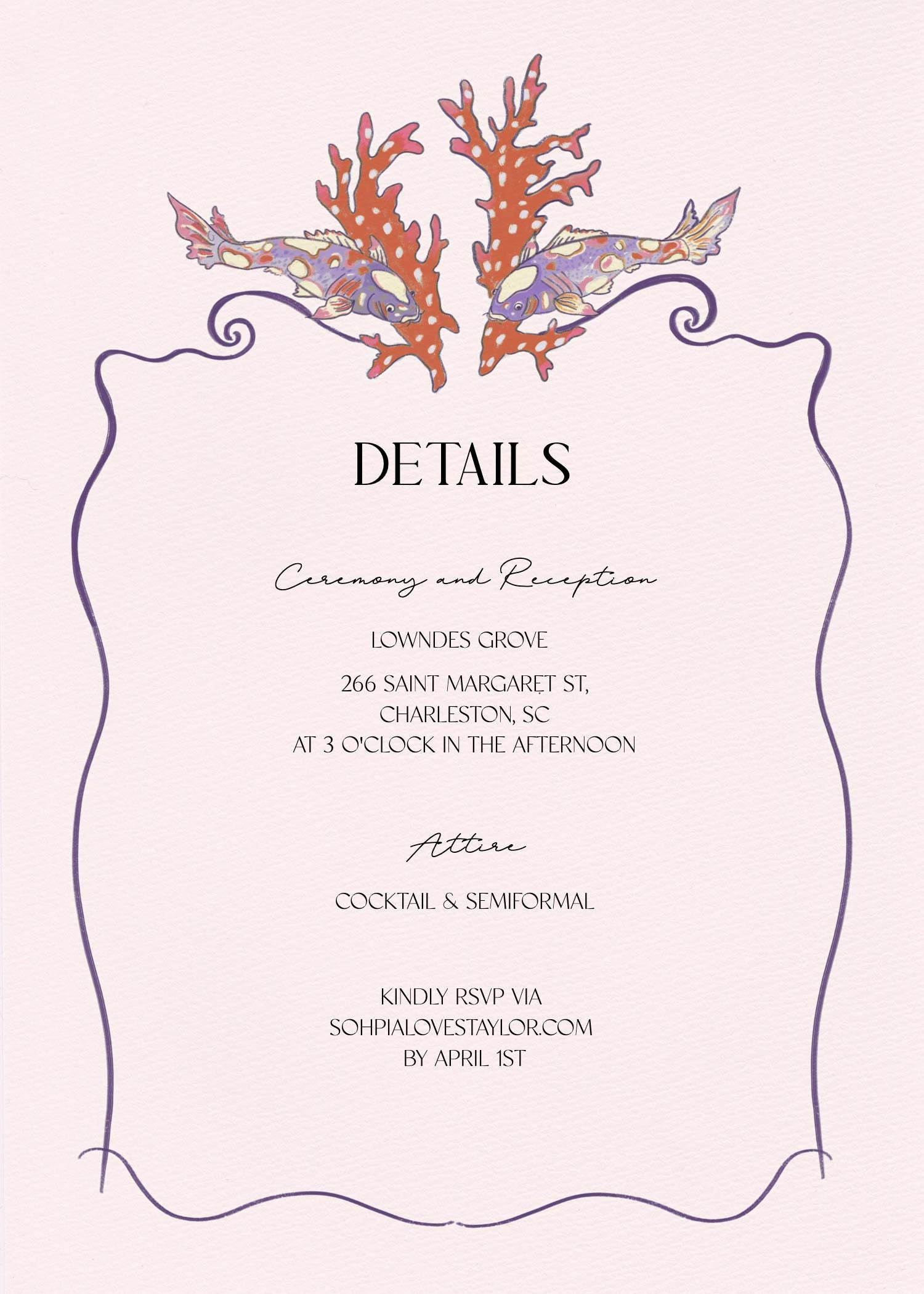 Beach Wedding Invitation Template, Shells, Coral, and Waves ...