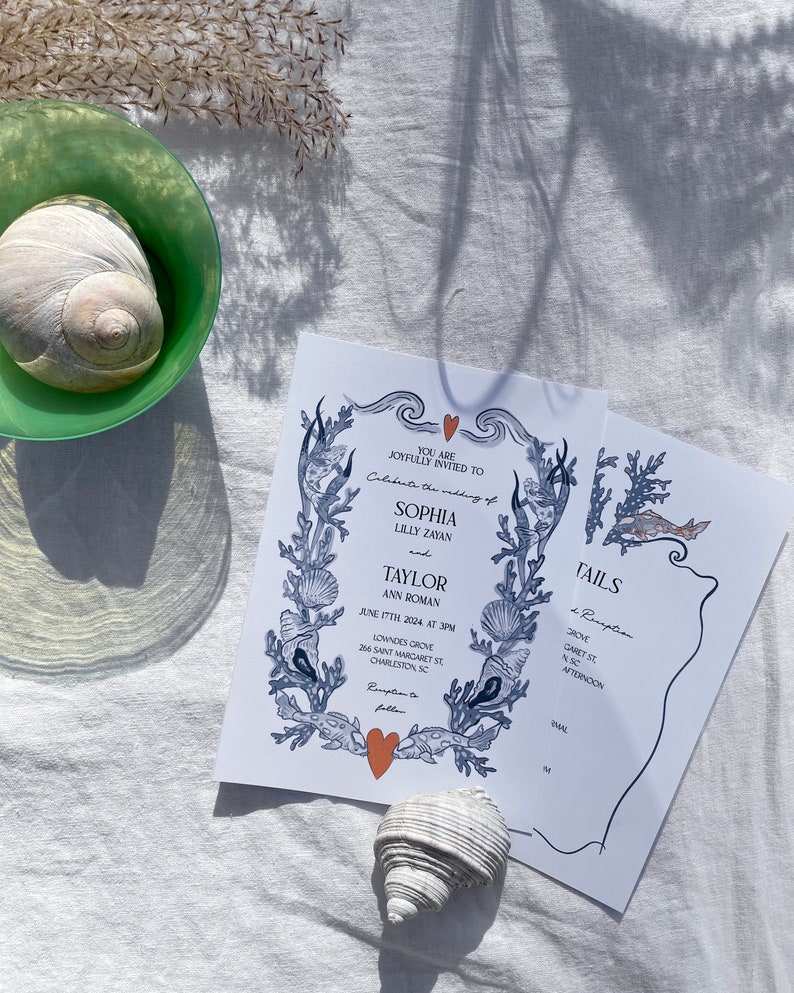 Custom Hand-Painted Wedding Invitation & Itinerary with personalized illustrations, bespoke wedding stationery with various font options. image 7