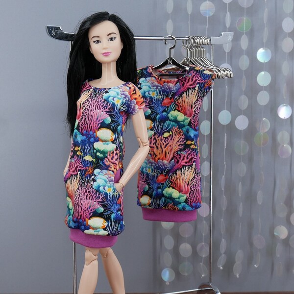 Dress "Corals #2" for Barbie, Fashion Royalty or NuFace, Poppy Parker and similar 12" dolls