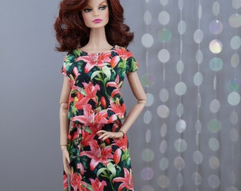 T-shirt Kleid "Lily" mit Gürtel, für 12" Fashion Dolls - Mtm Barbie, Fashion Royalty und ähnliche Puppen