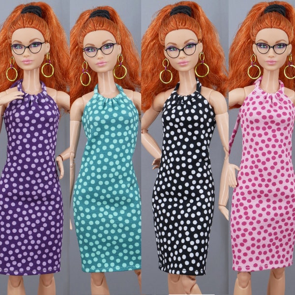 Neckholder-Kleid "Dots" für 12" Fashion Dolls - Fashion Royalty, Barbie, Poppy Parker