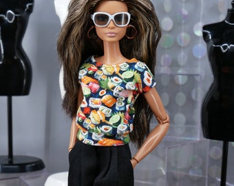 Fashion Doll T-shirt "Sushi" für Barbie, Fashion Royalty, Poppy Parker und ähnliche 12" Puppen