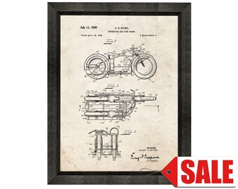 Motorcycle and Side Frame Patent Print Poster - 1950 - Historical Vintage Wall Art - Great Gift Idea