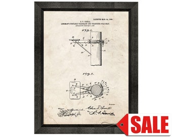 Lineman's Portable Telegraph and Telephone Pole Seat Patent Print Poster - 1908 - Historical Vintage Wall Art - Great Gift Idea