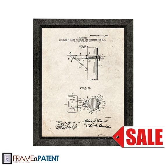 Lineman's Portable Telegraph and Telephone Pole Seat Patent Print