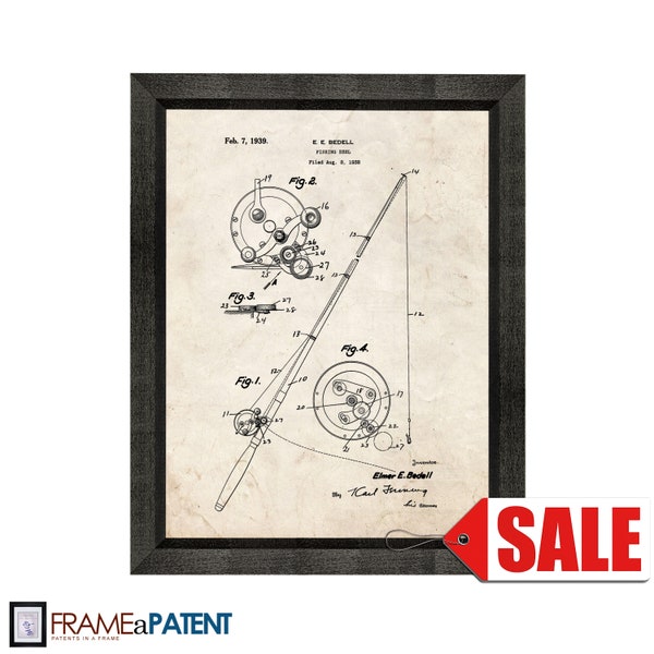 Fishing Reel Patent Print Poster - 1939 - Historical Vintage Wall Art - Great Gift Idea