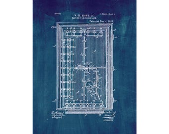 Safe Or Vault Door Lock Patent Print Poster - 1888 -  Historical Vintage Wall Art
