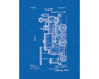 Locomotive Train Patent Print Poster - 1886 -  Historical Vintage Wall Art