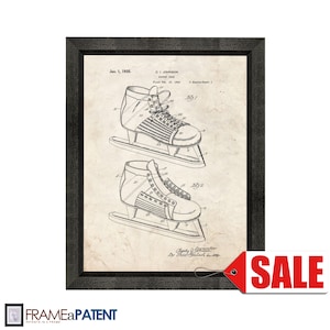 Hockey Shoe Patent Print Poster - 1935 - Historical Vintage Wall Art - Great Gift Idea