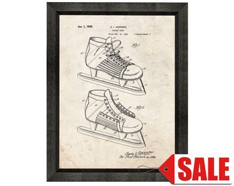 Hockey Shoe Patent Print Poster - 1935 - Historical Vintage Wall Art - Great Gift Idea