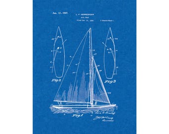Sailboat Patent Print Poster - 1927 -  Historical Vintage Wall Art