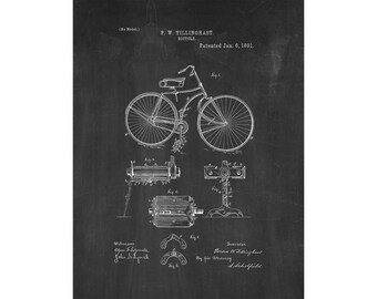 Bicycle Patent Print Poster - 1891 -  Historical Vintage Wall Art