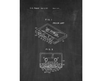 Cassette Tape Recorder With Tape Pad Patent Print Poster - 1977 -  Historical Vintage Wall Art