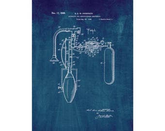 Apparatus for Administering Anesthesia Patent Print Poster - 1940 -  Historical Vintage Wall Art