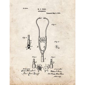 Doctor's Stethoscope Patent Print Poster - 1882 - Historical Vintage Wall Art image 1