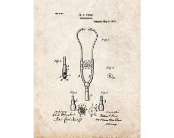 Doctor's Stethoscope Patent Print Poster - 1882 -  Historical Vintage Wall Art