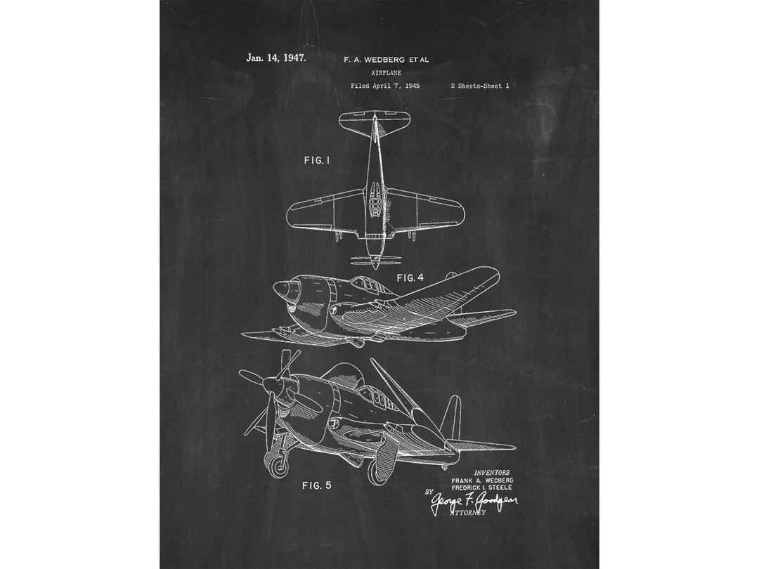 Airplane Patent Print Poster - 1947 - Historical Vintage Wall Art - Etsy