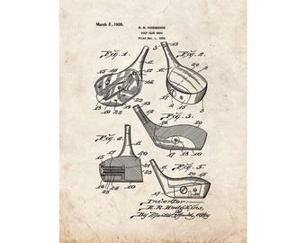 Golf Club Head Patent Print Poster - 1926 -  Historical Vintage Wall Art