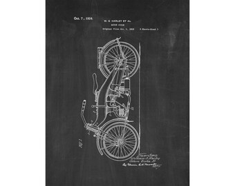 Harley Motorcycle Patent Print Poster - 1924 -  Historical Vintage Wall Art