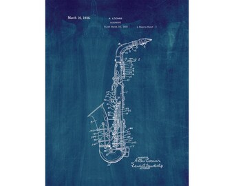 Saxophone Patent Print Poster - 1936 -  Historical Vintage Wall Art