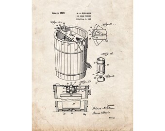 Ice Cream Freezer Patent Print Poster - 1929 -  Historical Vintage Wall Art