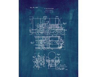 Steam Locomotive Patent Print Poster - 1924 -  Historical Vintage Wall Art