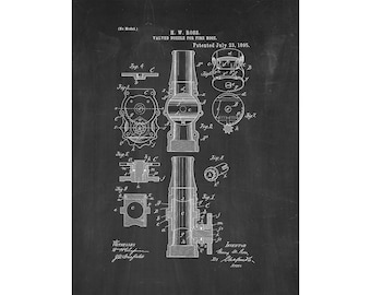 Fire Hose Nozzle Patent Print Poster - 1895 -  Historical Vintage Wall Art