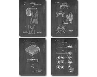 Bathroom Patent Print Set of 4 - Toilet Paper - Tooth Brush Patent Art Poster