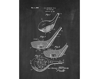 Golf Club Head Patent Print Poster - 1949 -  Historical Vintage Wall Art