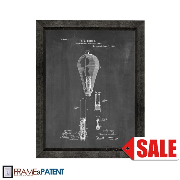 Edison Light Bulb Patent Print Poster - 1892 - Historical Vintage Wall Art - Great Gift Idea