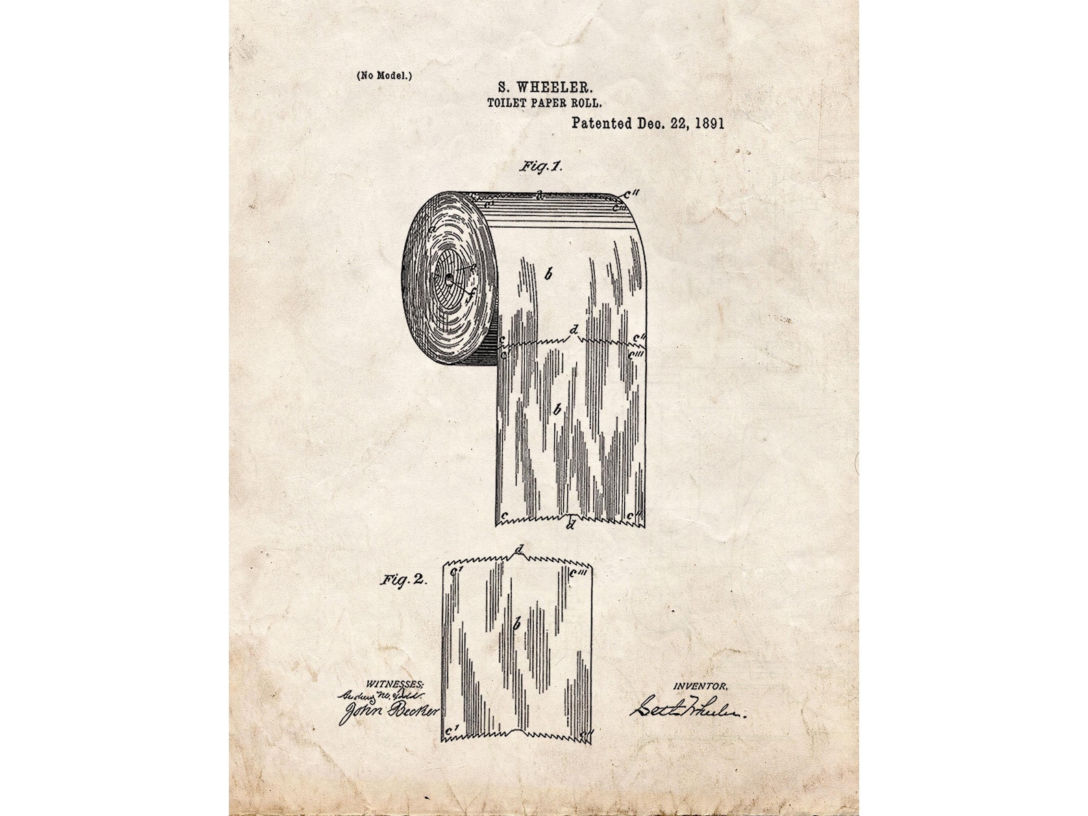 Toilet Paper Roll Patent Print Poster - 1891 - Historical Vintage Wall ...