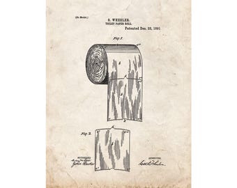 Toilet Paper Roll Patent Print Poster - 1891 -  Historical Vintage Wall Art