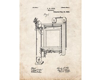 Elevator Patent Print Poster - 1880 -  Historical Vintage Wall Art
