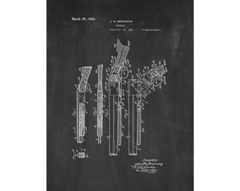 Browning Superposed over/under shotgun Patent Print Poster - 1926 -  Historical Vintage Wall Art