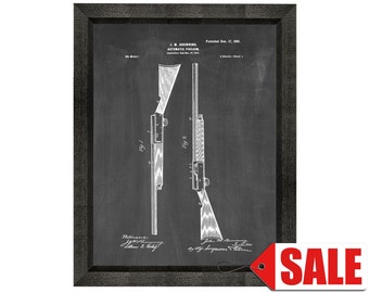 Browning Semi-Auto Shotgun Patent Print Poster - 1901 - Historical Vintage Wall Art - Great Gift Idea