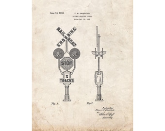 Railway Crossing Signal Patent Print Poster - 1936 -  Historical Vintage Wall Art